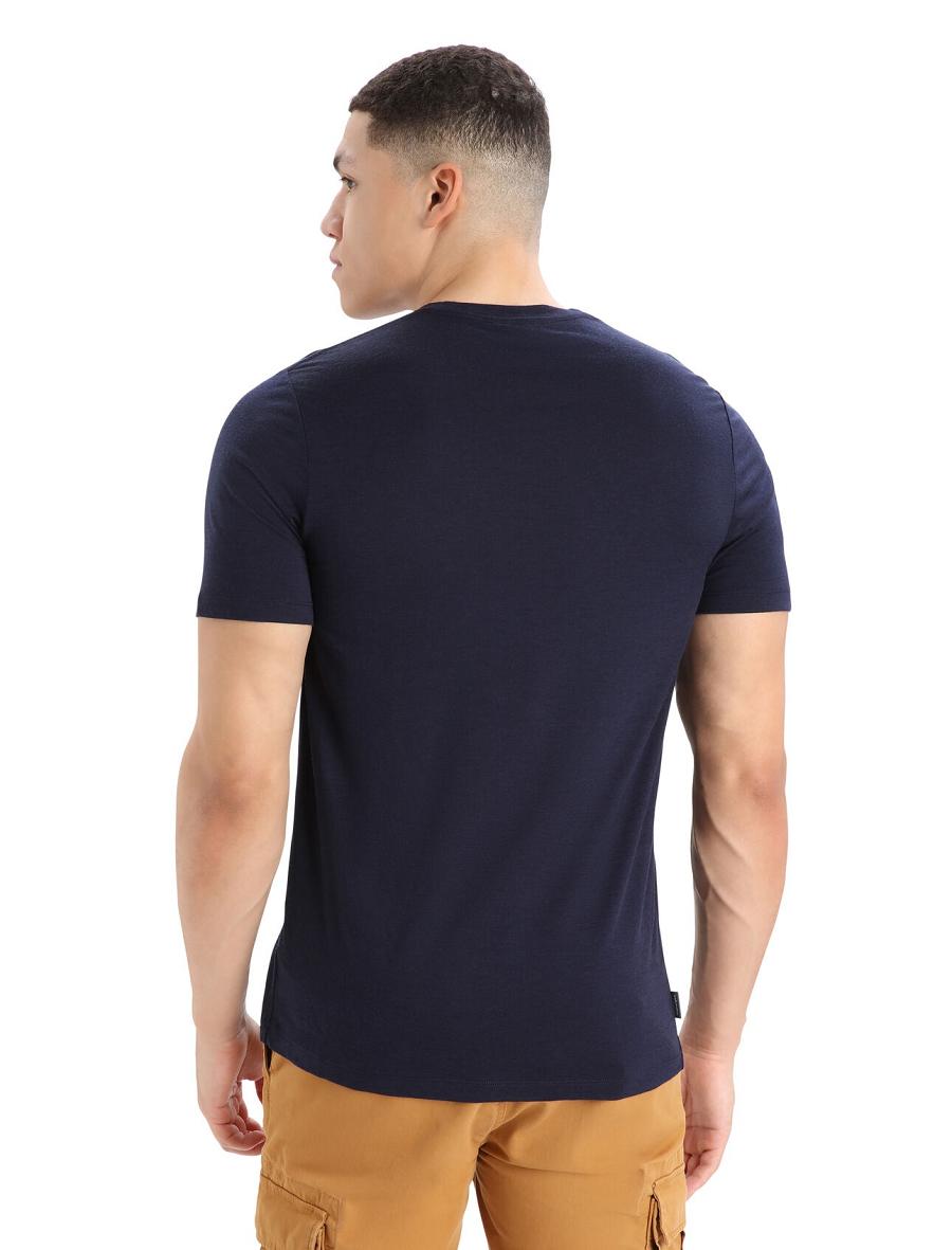 Midnight Navy Icebreaker Merino Tech Lite II Short Sleeve Skiing Yeti Men's T Shirts | AU 1209EBCX